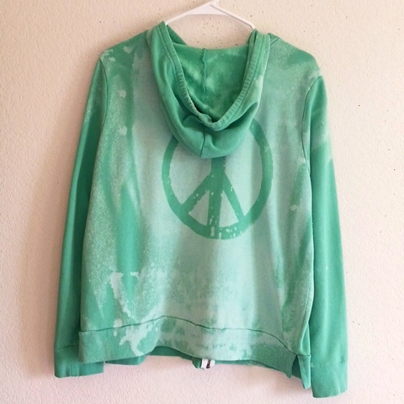 FINAL PRICE DROP Green CUSTOMIZED bleached-out effect hoodie with peace sign - Picture 10 of 12